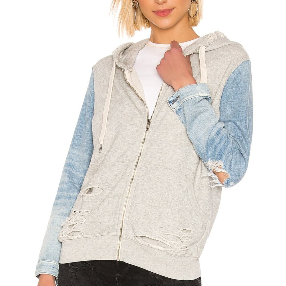 Gretchen Zip Up Denim Sleeve Hoodie